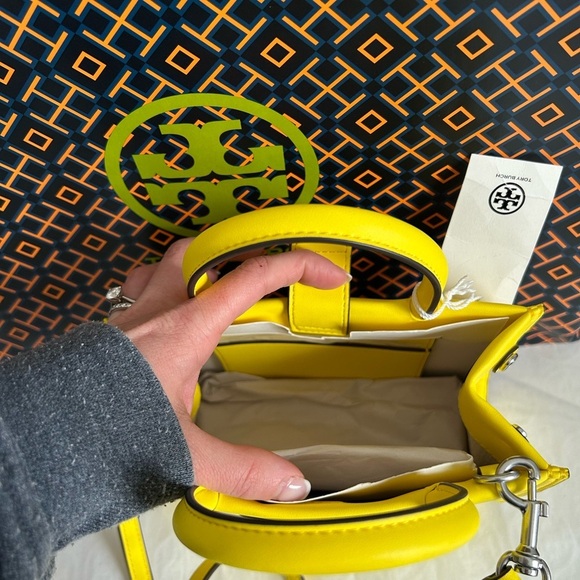 Tory Burch Mini Ella Bio Tote Bag Crossbody Bag Gorse Silver Yellow - Picture 8 of 13